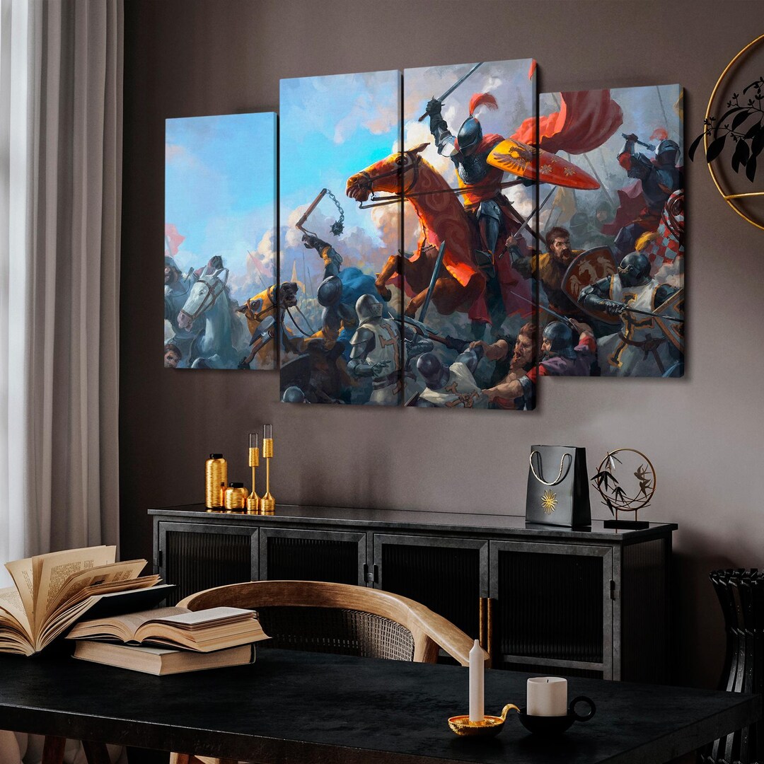 Medieval Knight Battle Canvas, Epic Cavalry Fight Wall Art, Historic ...