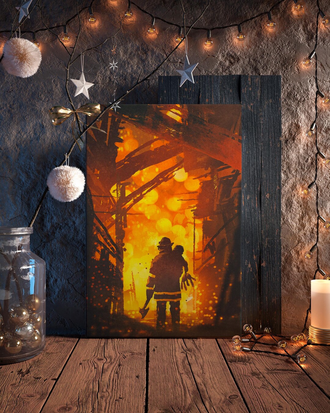 Firefighter Canvas Print, Hero Wall Art, Fireman Rescue Decor, Brave ...