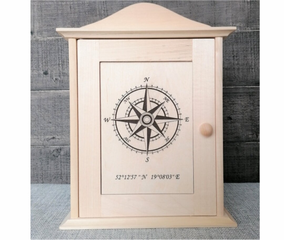 Key Box Holder Wooden Key Box Wind Rose Gift for a New Home