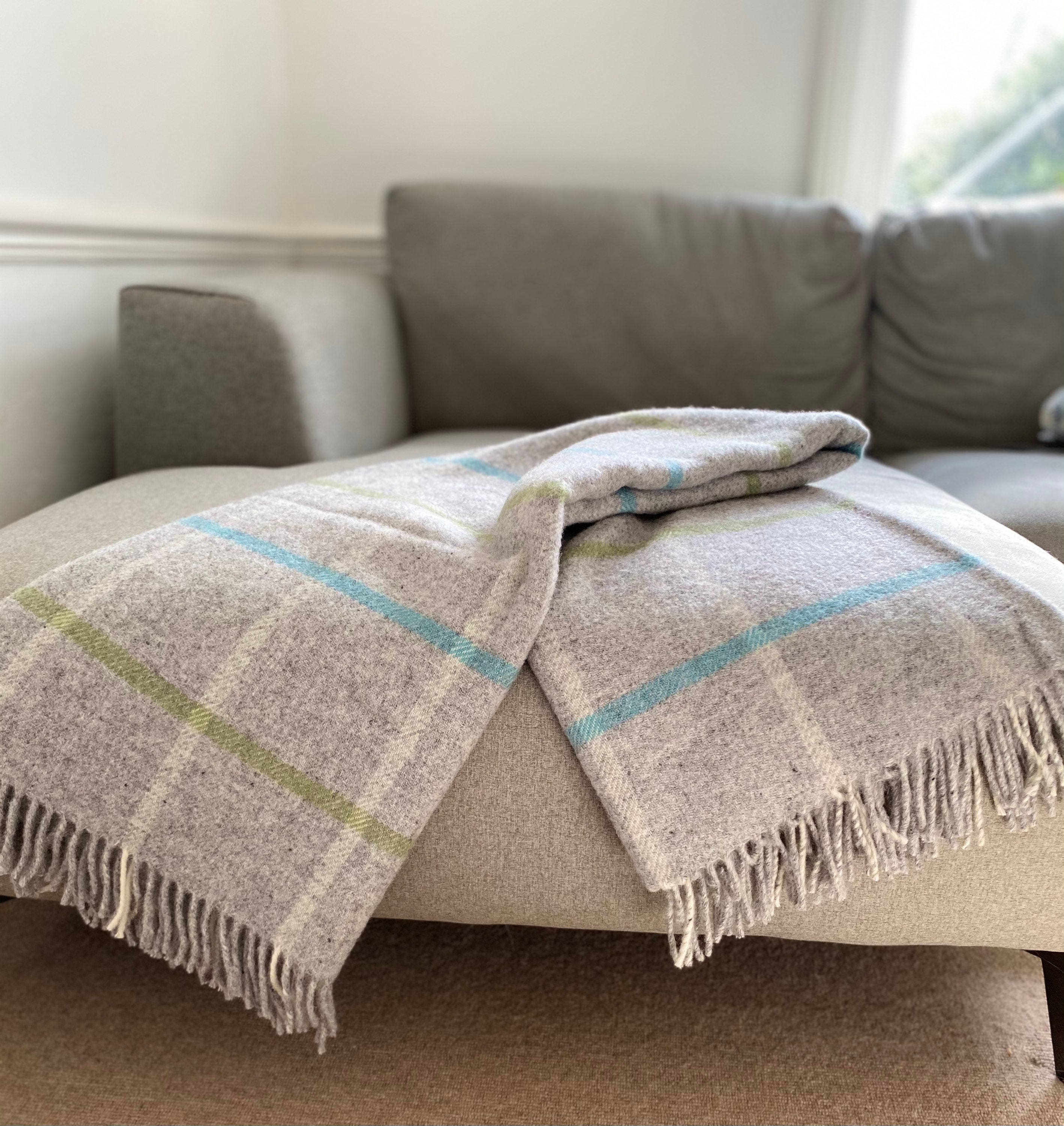 Wool Blanket / Grey Check Plaid Pure Wool Throw Fringe Blanket Etsy