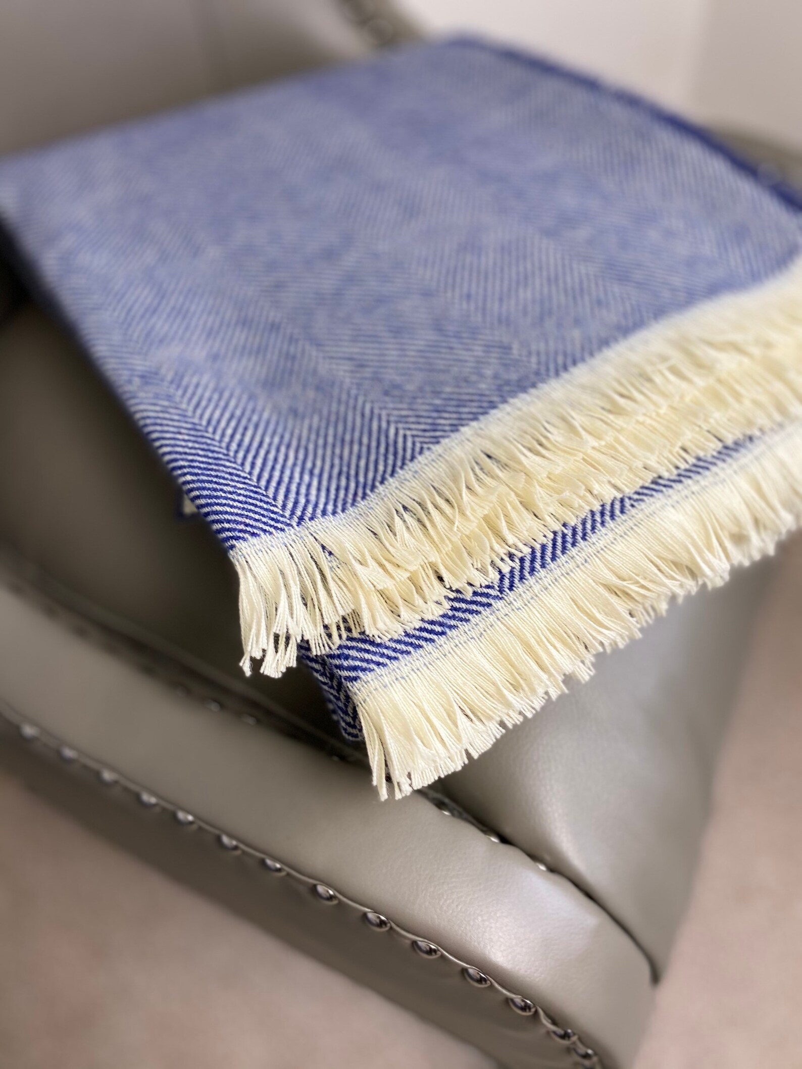 Wool Throw Wool blanket Blue Wool Herringbone Blanket Wool Etsy