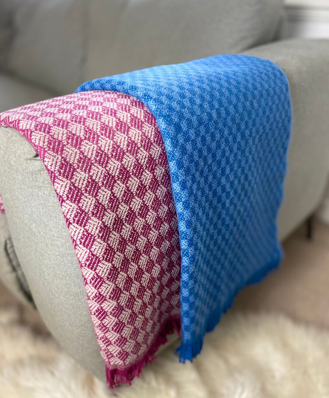 Recycled Wool Patterned Throw Blanket / Blue Cerise Nursery Etsy UK