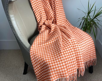 Large Orange Throw, Orange Blanket, Wool Blanket Throw, Picnic Rug, Throw blanket, Orange Wool blanket, Dogtooth Wool Throw, Made in UK