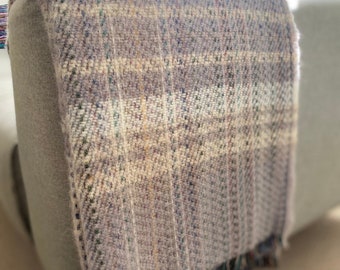 Recycled Wool check plaid Throw blanket with contrast fringing / Plaid Nursery Bed Sofa Throw / Meditation Oversized Shawl Wrap