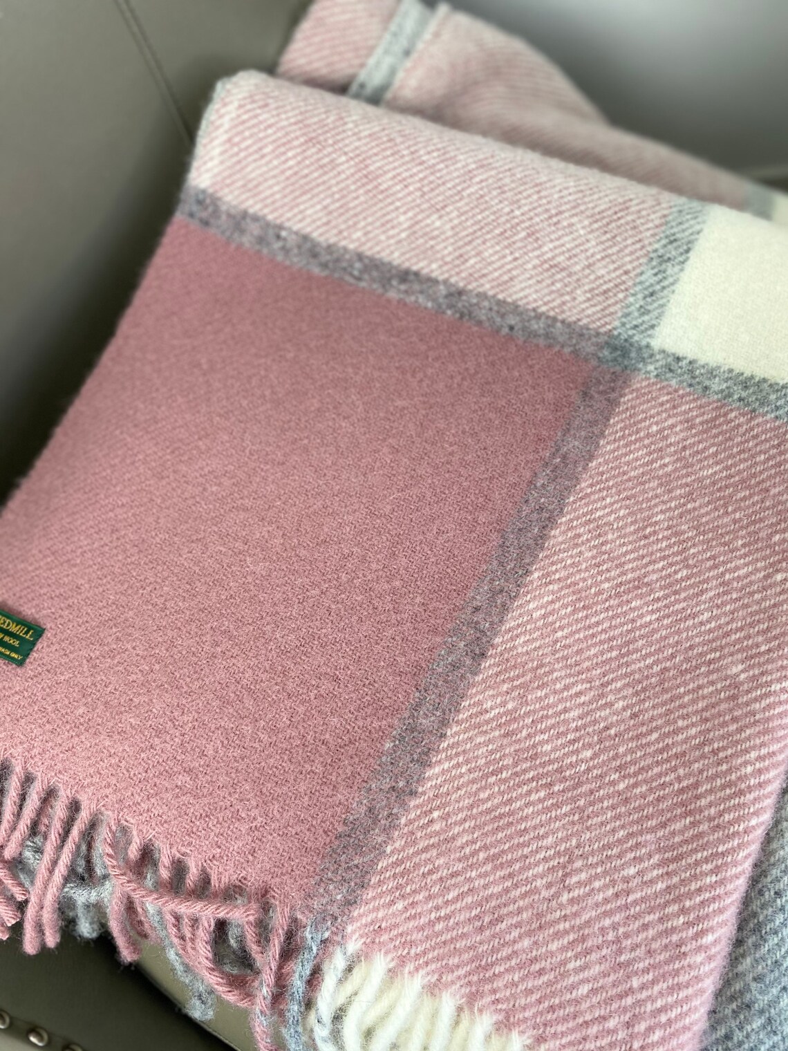 Wool Throw Wool blanket Large Grey Pink Check Plaid Pure Etsy
