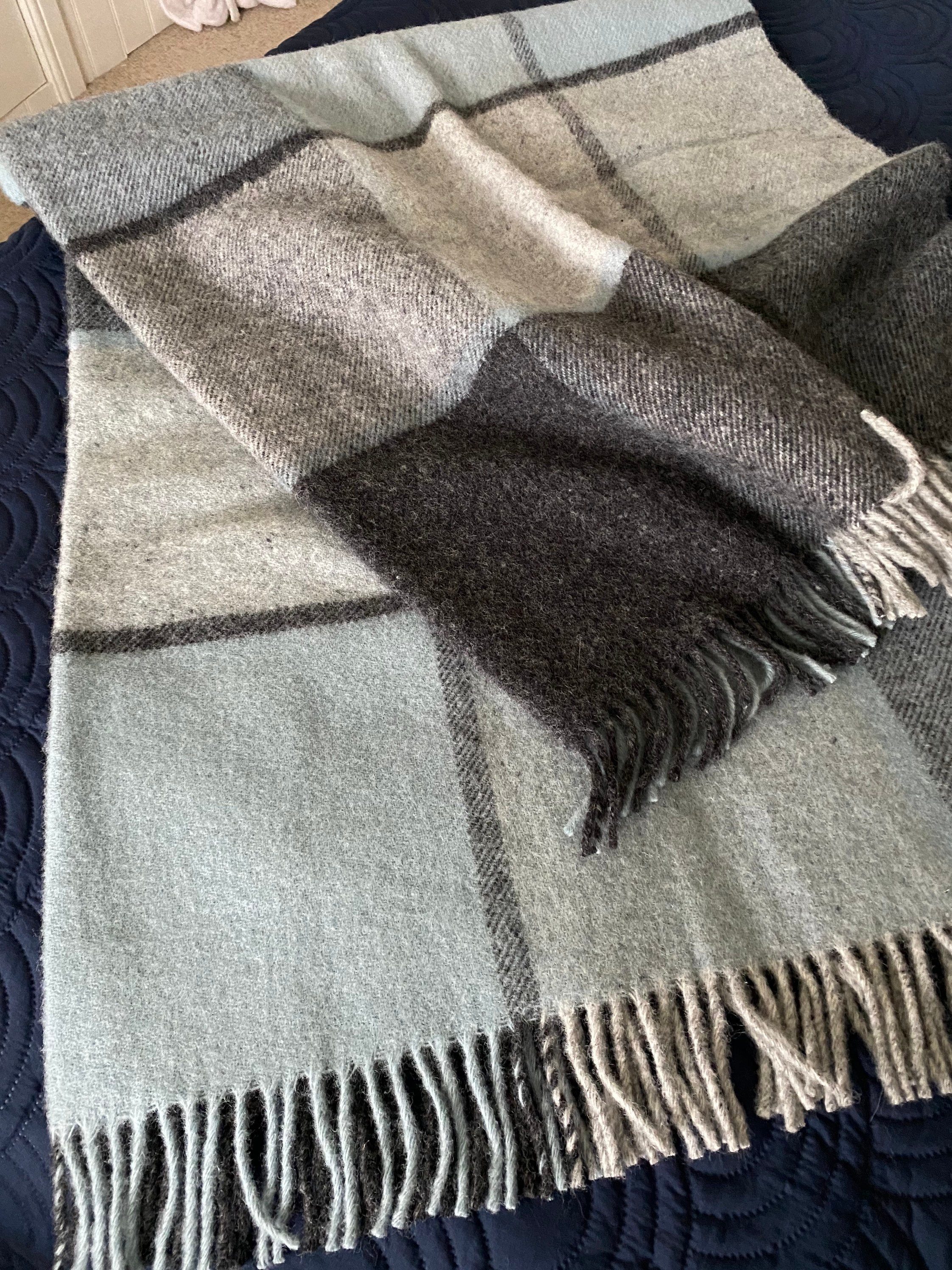 Wool Blanket / Grey and Duck Egg Blue Block Check Wool Throw - Etsy UK