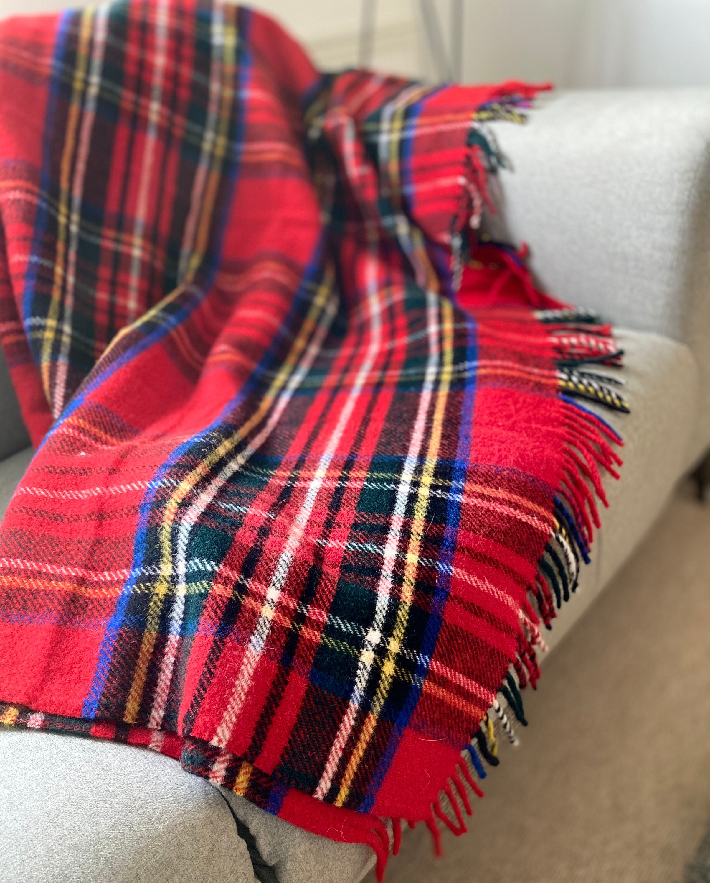 Wool Throw Wool blanket Large Red Stewart Tartan Pure Wool Etsy