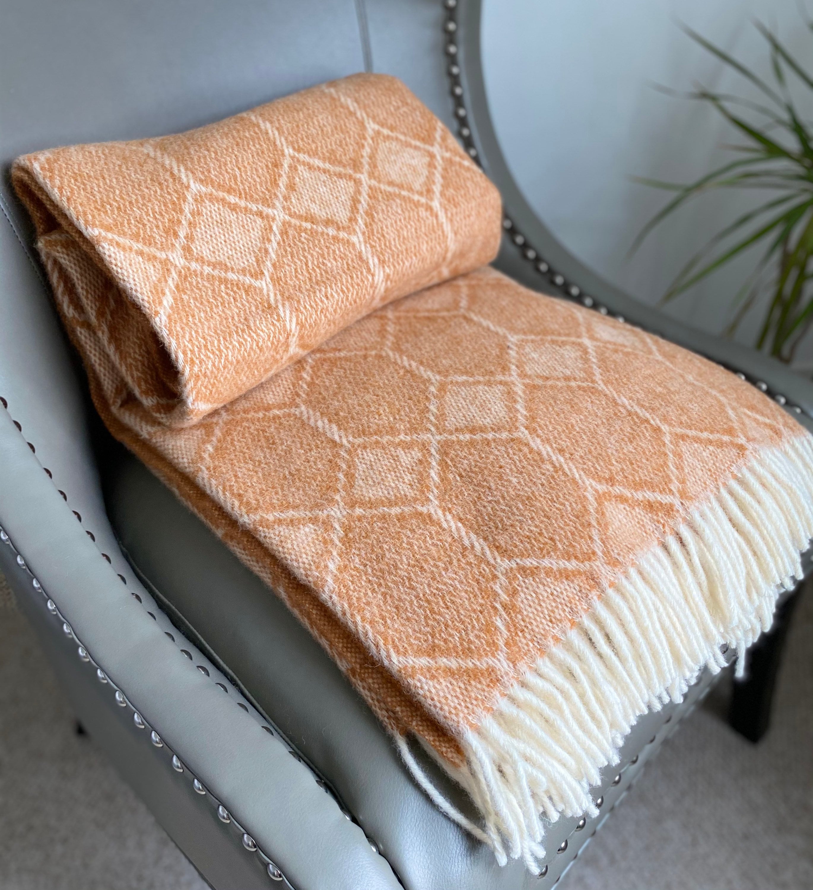 Wool Blanket / Peach and Cream Design Pure Wool Throw Fringe Etsy