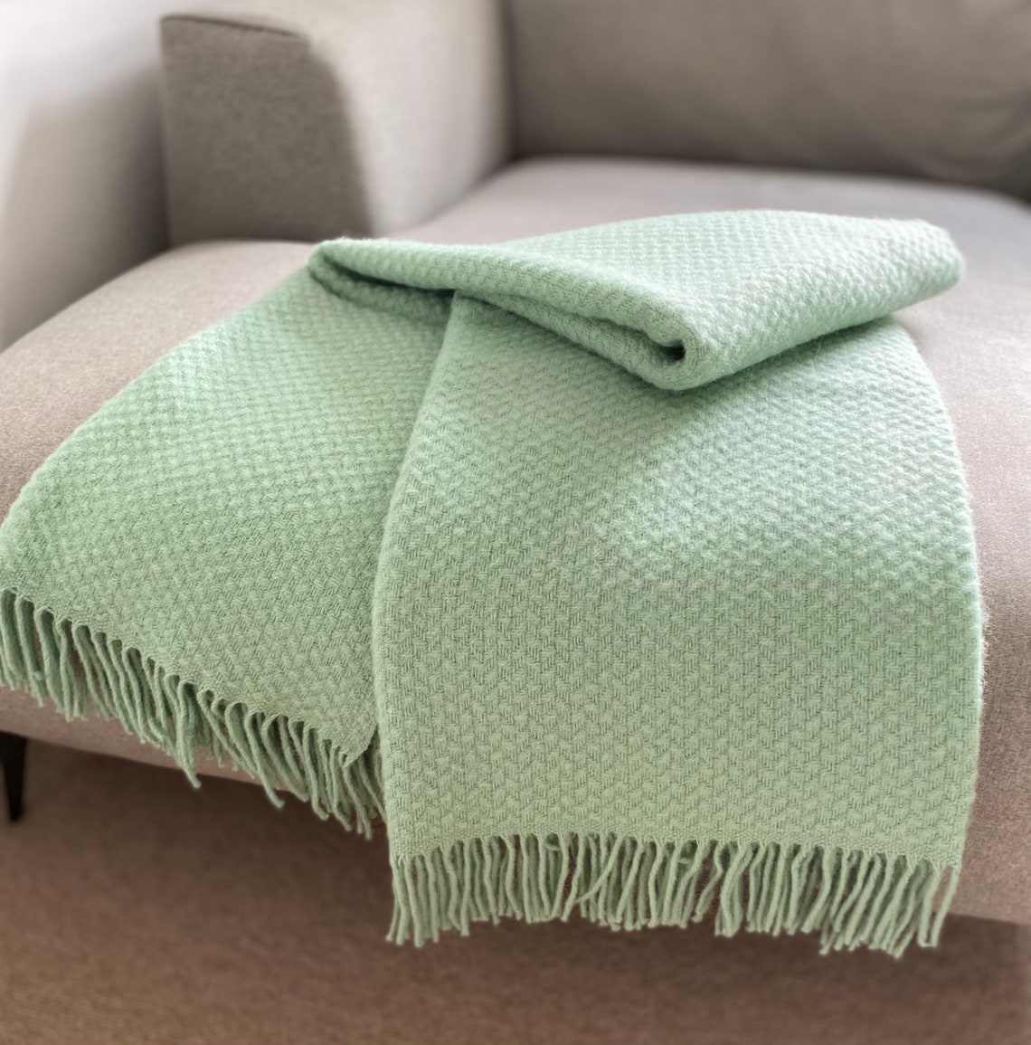 Wool Throw Wool blanket Mint Green Wool blanket Throw Etsy