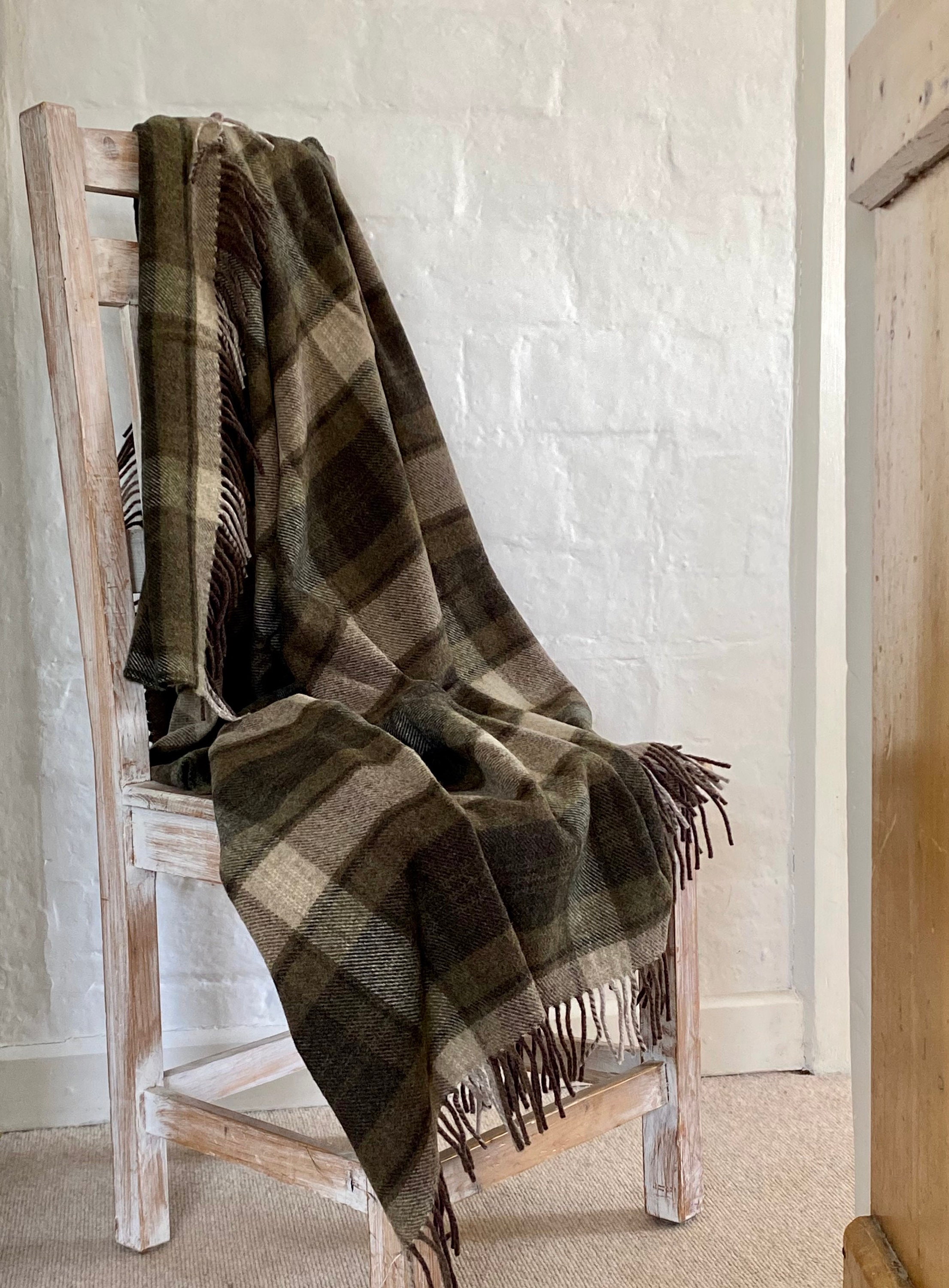 Merino Wool Throw Green Plaid Blanket 100 Natural Wool Etsy
