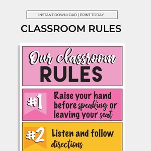 Classroom Rules Poster, Class Rules Poster, Printable, Classroom Rules, Instant Download, Vibrant, Colourful Poster