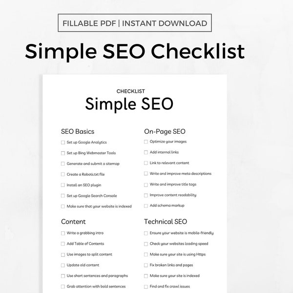 SEO Checklist, SEO Optimization, PDF Checklist, Website seo , seo Wordpress, Improve Online Traffic, Rank Higher