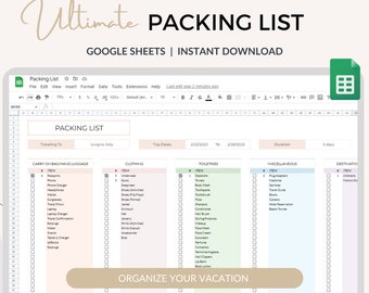 Editable Packing List Template Printable Planner Spreadsheet Google Editable Packing List Template Printable Planner Spreadsheet Google