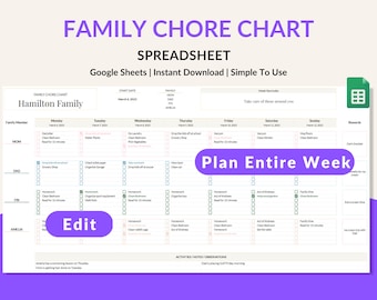 Colorful Family Chore Chart: Editable Weekly Planner (Google Sheets)
