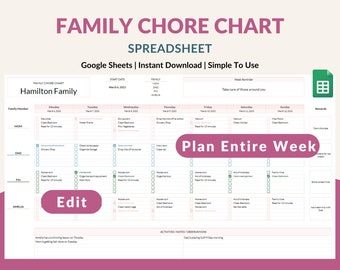 Family Haushalts-Chart-Vorlage: Bearbeitbarer Wochenplaner (google Sheets, digitaler Download)