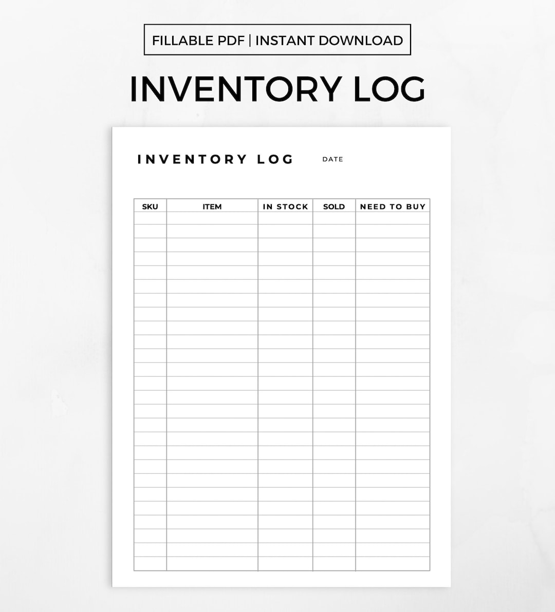 Inventory Management Form, Inventory Sheet, Small Business Organizer