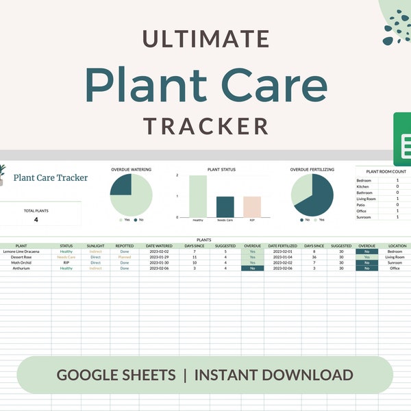 Plant Care Tracker Spreadsheet | Houseplant Watering | Plant Care | Plant Journal | Plant Care Spreadsheet | Plant Tracker Google Sheet