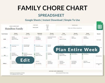 Editable Family Chore Chart: Weekly Planner Google Sheets (Digital Download)