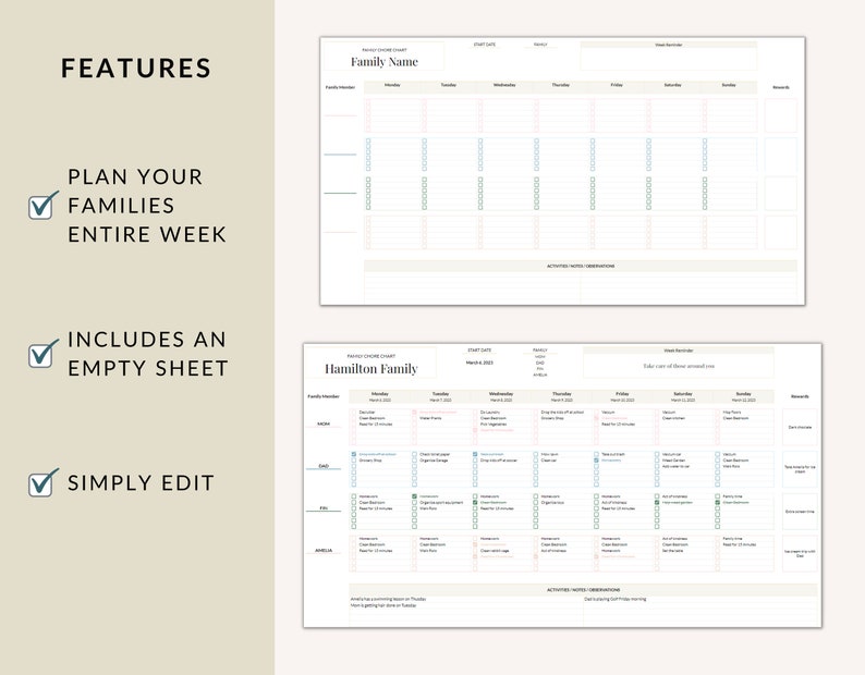 Family Chore Chart Google Sheets Template Editable Family Planner Family Chore Chart Google Sheets Template Editable Family Planner