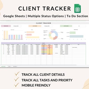 Client Tracker Spreadsheet, Client Management Google Sheets, Small Business Template, Business Tracker, Lead Tracker, Client Planner