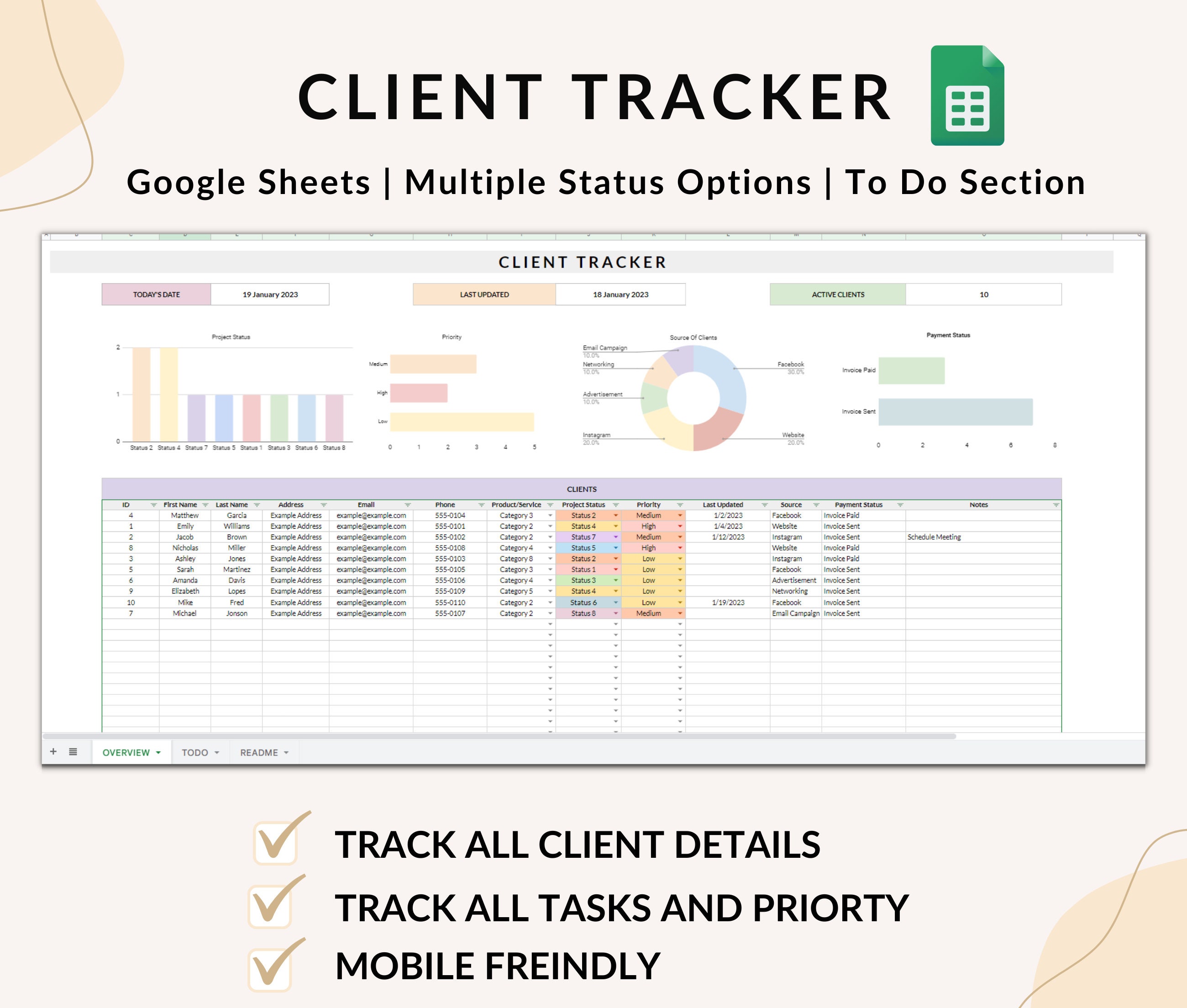 Client Tracker Spreadsheet, Client Management Google Sheets, Small Client Tracker Spreadsheet, Client Management Google Sheets, Small