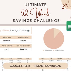 52 Week Savings Challenge | Google Sheets Savings Planner | Savings Tracker | Savings  Challenge | Budget Spreadsheet Template