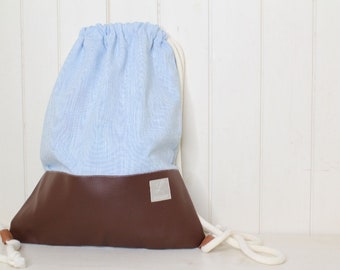 Turnbeutel / Rucksack "Lightblue and brown"