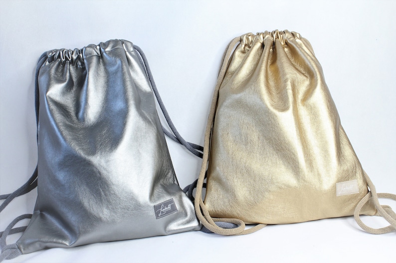 Turnbeutel / Rucksack Gold und Silber Bild 3