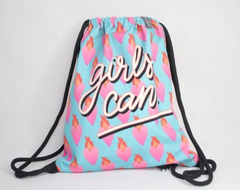 Backpack, gym bag, bag "Girls Can" statement backpack
