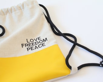 Backpack, gym bag, bag "Love Freedom Peace" statement backpack