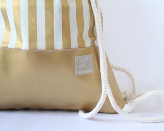 Gym bag / backpack "Gold and White Stripes"