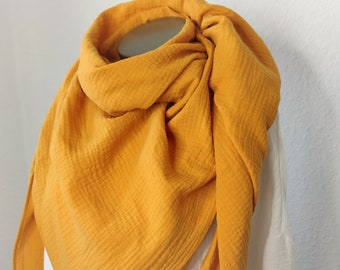 XL muslin cloth, triangular cloth, cotton scarf, winter cloth, nursing cloth, scarf, FB.golden yellow