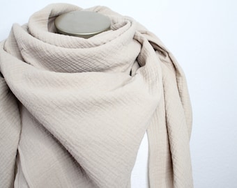 XL Musselintuch, Dreieckstuch, Baumwollschal, Wintertuch,Stilltuch, Schal, Kuscheltuch,Fb.beige