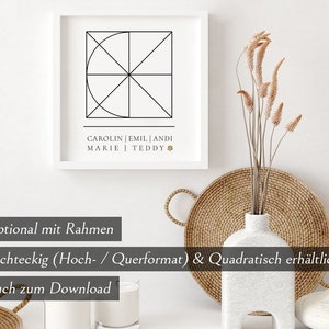 Family poster personalized as an illustration with names in landscape, portrait and square | Optionally as part of the frame & as a download