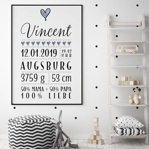 Minimalistisches Geburtsposter • Poster mit Geburtsdaten und Name • Geschenk zur Geburt für Eltern Baby • Optional im Rahmen