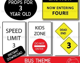 Thrid Birthday Photobooth Props - Bus Theme Party - Party Decor - Road Sign Printable - Printable Photobooth Props - Wheel of Bus goes