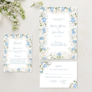 Blue Hydrangea Invitation Suite Design Floral Wedding Stationery Set Botanical Collection Elegant Garden Ceremony Announcement Summer