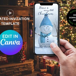 Digitale kerstuitnodiging videosjabloon geanimeerde instant download uitnodiging in Canva