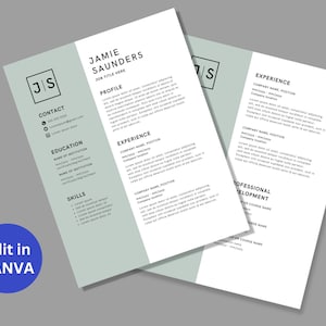 Monogram Resume Template Canva Resume Google Doc Cv Google Docs Canva Template Modern CV Professional Resume Template 4 Pages in Canva