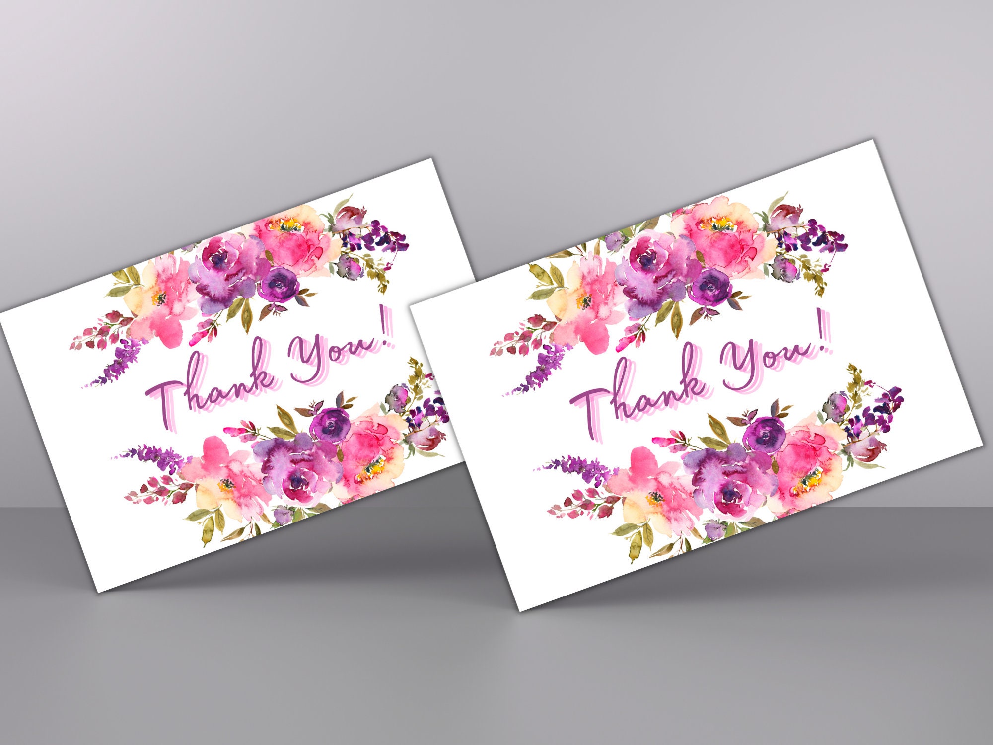 Floral Thank You Card Printable: Foldable 5x7 With Envelope (digital ...
