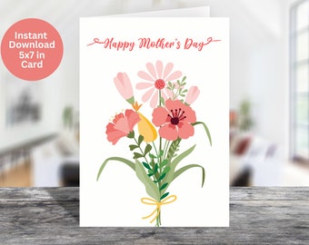 Happy Mother's Day Printable Karte / Tulpen Grußkarte / Faltbare Happy Mother's Card / Grußkarte 5x7