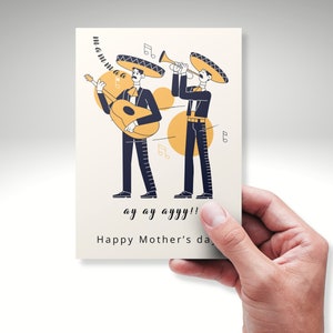 Happy Mother&#39;s Day Card Mariachi Printable 5x7 in Foldable Greeting Card