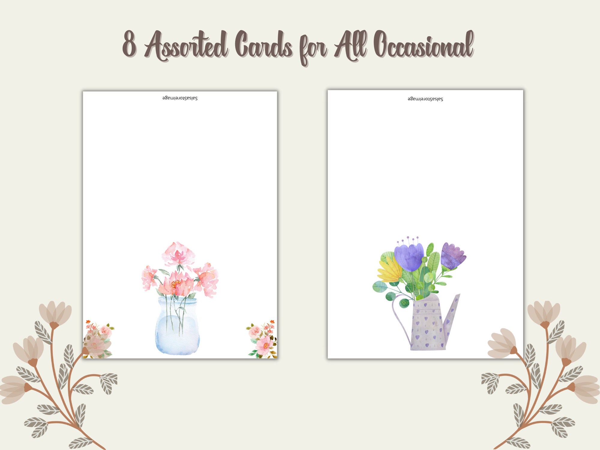 Watercolor Floral Printable Notecards 4x5.3 in / A Set of 8 Cards - Etsy