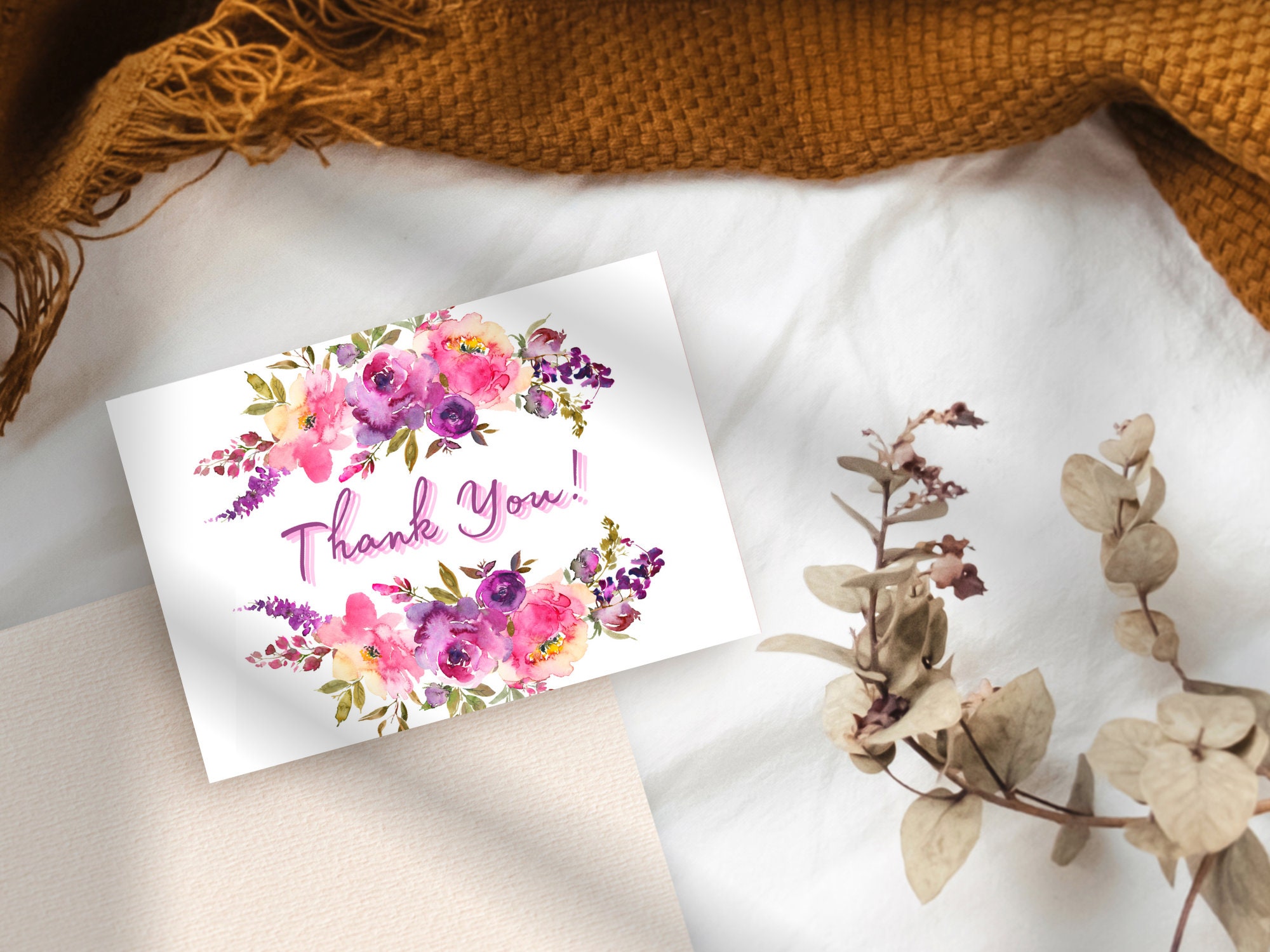 Floral Thank You Card Printable: Foldable 5x7 With Envelope (digital ...