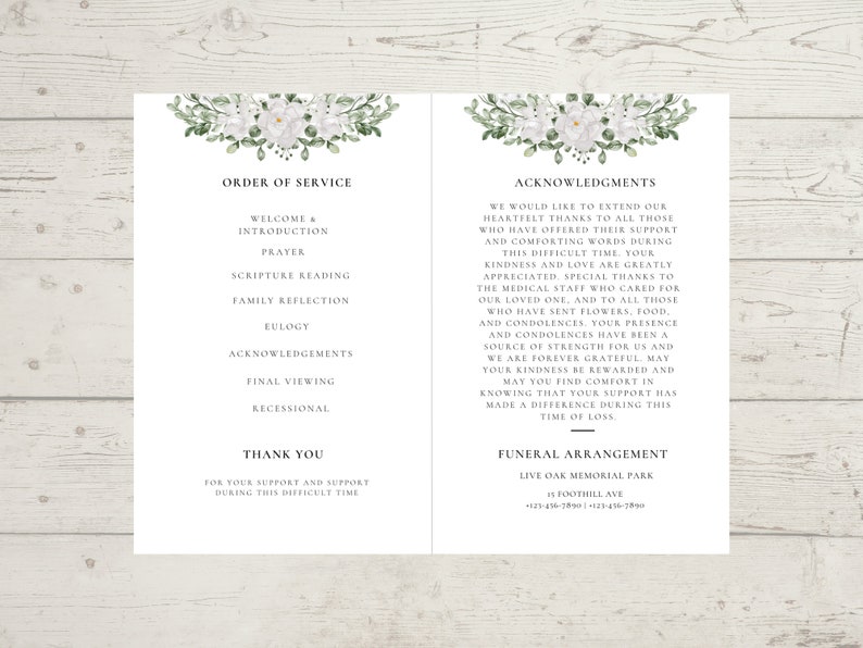 Recessional Message White Rose Funeral Program Template: Celebration of Life Invitation ...