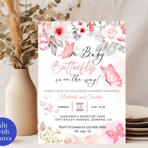 Modèle d'Invitation de baby shower papillon Faire-part de baby shower Faire-part de baby shower thème papillon Fille téléchargement numérique et garçon