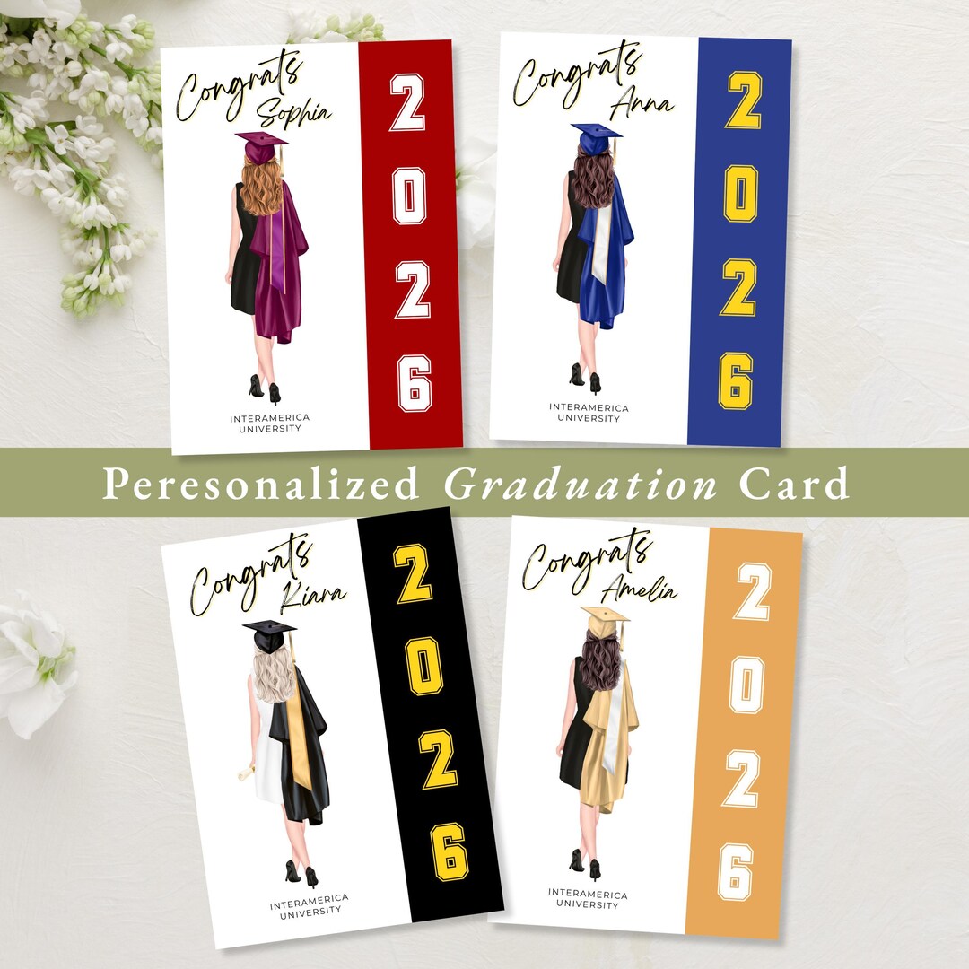 Personalized Graduation Card Custom Illustration Student Celebration ...