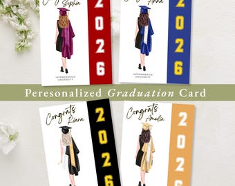 Personalized Graduation Card Custom Illustration Student Celebration Academic Achievement Congratulation Message University Commencement Cap