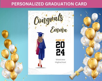 Tarjeta de graduación personalizada, tarjeta de felicitación personalizable, tarjeta de graduación personalizada, anuncio, ideas para regalos de graduación