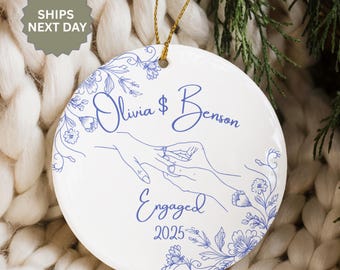 Personalized Engaged Ornament Custom Ceramic Christmas Gifts Keepsake First Christmas Married Ornament